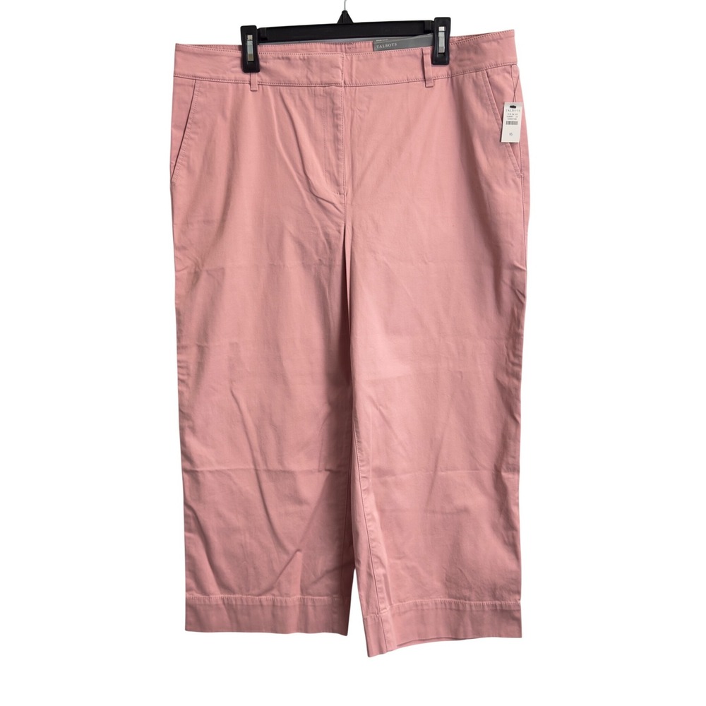 Talbots Wide Crop Pants Womens 16 Dusty Rose Pink High Waist Cotton Stretch New